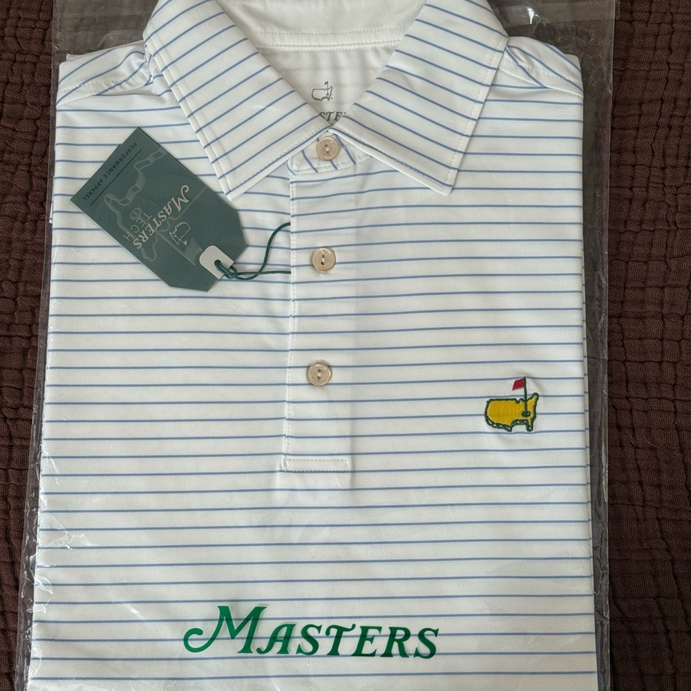 Masters Tech Golf Polo Shirt with White and Blue Stripes | NWT | Size small